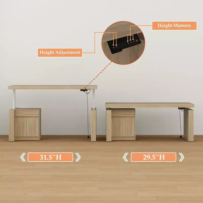 Height-Adjustable Computer Desk Office Desk Built-In Storage Cabinet & Drawer