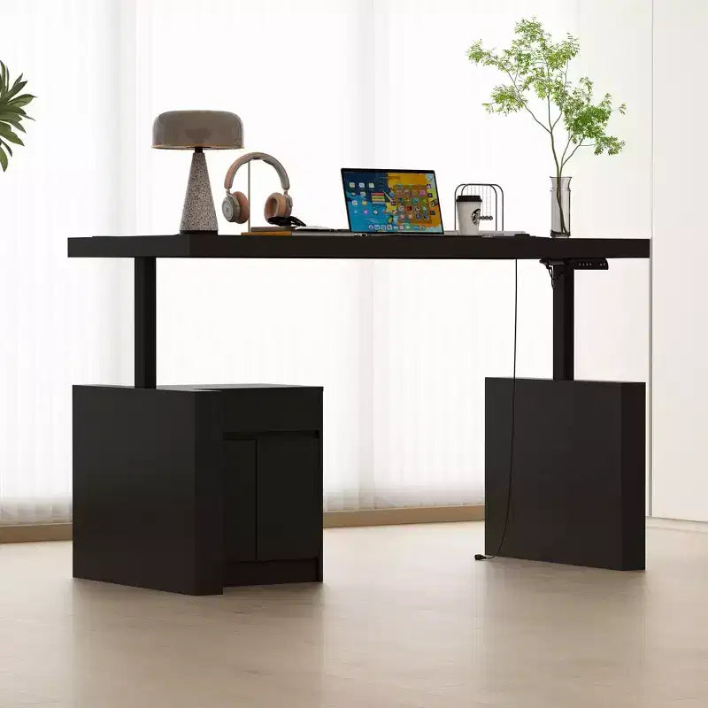 Height-Adjustable Computer Desk Office Desk Built-In Storage Cabinet & Drawer