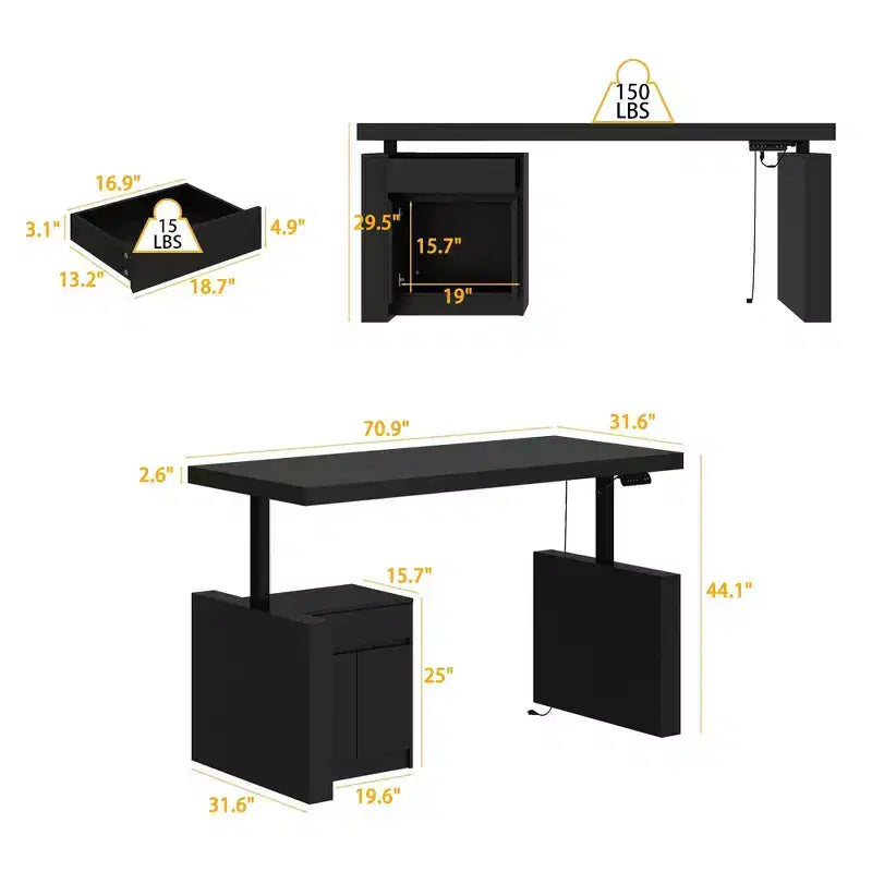 Height-Adjustable Computer Desk Office Desk Built-In Storage Cabinet & Drawer