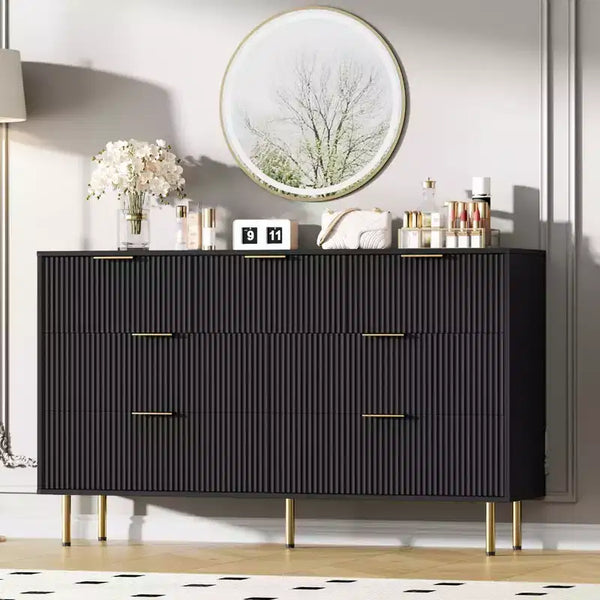 Whizmax 7 Drawer Dresser for Bedroom, Modern Wood Storage Dresser Organizer with Gold Metal Handles & Anti-Tipping Device for Hallway, Entryway