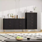 7-Schubladen-Kommode für Schlafzimmer, moderner Holz-Aufbewahrungsorganizer mit goldenen Metallgriffen & Kippschutz für Flur, Eingangsbereich