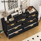 7-Schubladen-Kommode für Schlafzimmer, moderner Holz-Aufbewahrungsorganizer mit goldenen Metallgriffen & Kippschutz für Flur, Eingangsbereich