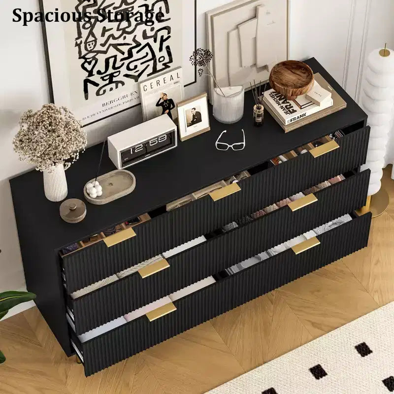 7 Drawer Dresser for Bedroom, Modern Wood Storage Dresser Organizer with Gold Metal Handles & Anti-Tipping Device for Hallway, Entryway