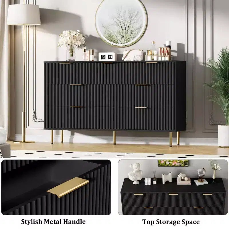 7-Schubladen-Kommode für Schlafzimmer, moderner Holz-Aufbewahrungsorganizer mit goldenen Metallgriffen & Kippschutz für Flur, Eingangsbereich