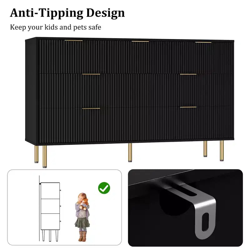 7-Schubladen-Kommode für Schlafzimmer, moderner Holz-Aufbewahrungsorganizer mit goldenen Metallgriffen & Kippschutz für Flur, Eingangsbereich