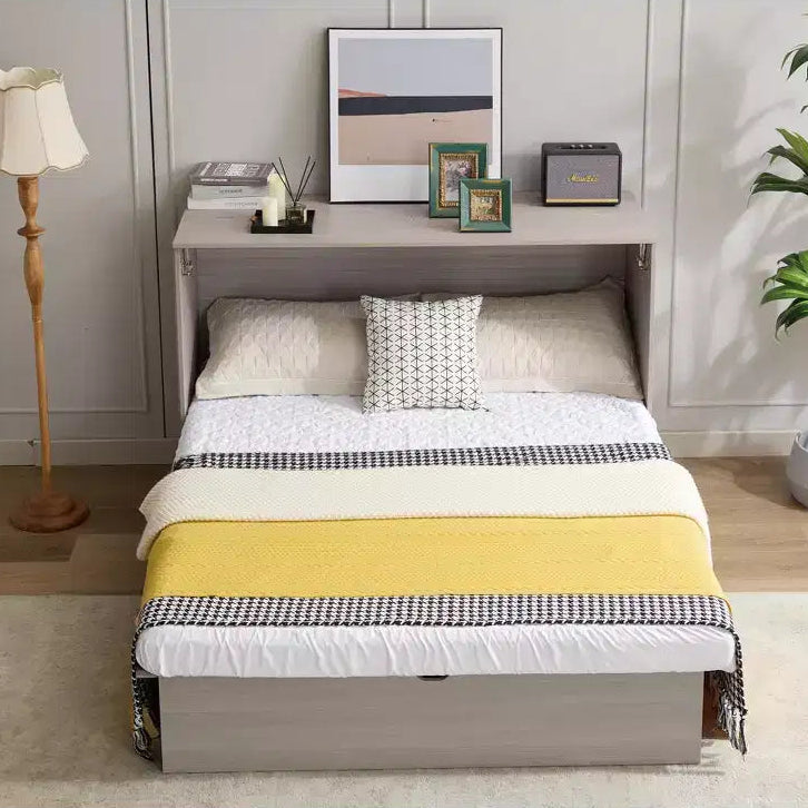 GDFStudio Enlor Modern Wooden Murphy Bed Chest with Folding Foam Mattress, Charging Station and Storage Drawers