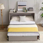GDFStudio Enlor Modern Wooden Murphy Bed Chest with Folding Foam Mattress, Charging Station and Storage Drawers