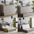 Modern Wooden Murphy Bed Chest with Folding Foam Mattress, Charging Station and Storage Drawers