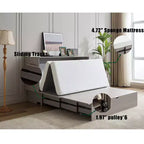 Modern Wooden Murphy Bed Chest with Folding Foam Mattress, Charging Station and Storage Drawers