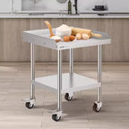 Stainless Steel Workbench Commercial Food Prep Table with 4 Wheels, 3-sided Splash Guard, Heavy-duty Metal Work Table for Restaurant, Home, and Hotel