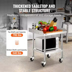 Stainless Steel Workbench Commercial Food Prep Table with 4 Wheels, 3-sided Splash Guard, Heavy-duty Metal Work Table for Restaurant, Home, and Hotel