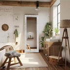 Rustic Full Length Mirror, 64x21 Weathering White. Wood frame, versatile for free standing, leaning, or wall hanging