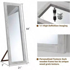Rustic Full Length Mirror, 64x21 Weathering White. Wood frame, versatile for free standing, leaning, or wall hanging