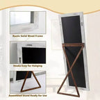 Rustic Full Length Mirror, 64x21 Weathering White. Wood frame, versatile for free standing, leaning, or wall hanging