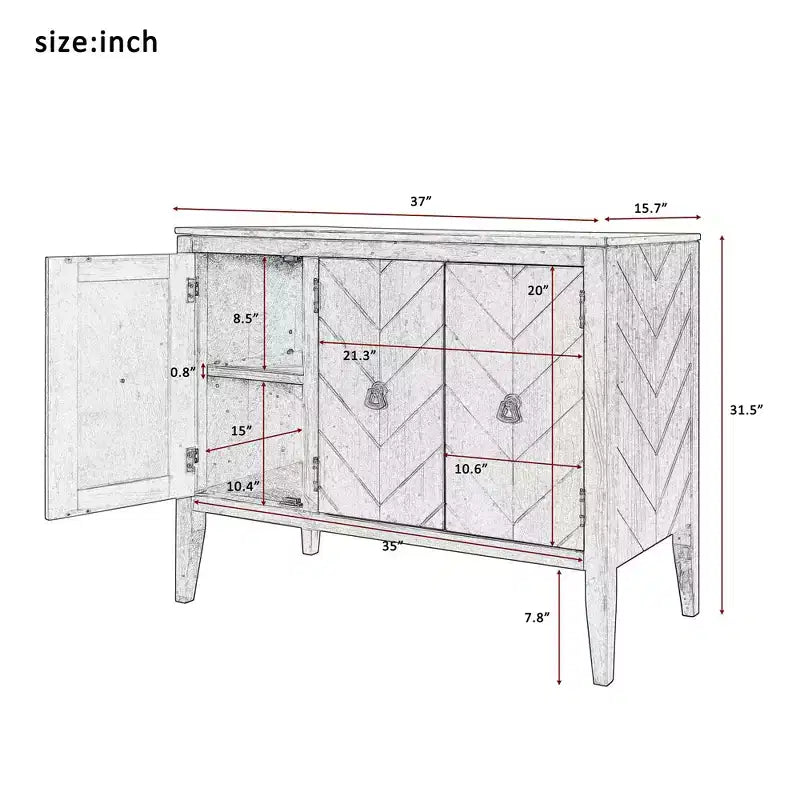 Vintage Akzent Aufbewahrungsschrank mit verstellbarem Regal, Sideboard-Konsole aus Massivholz, Sofatisch Grau