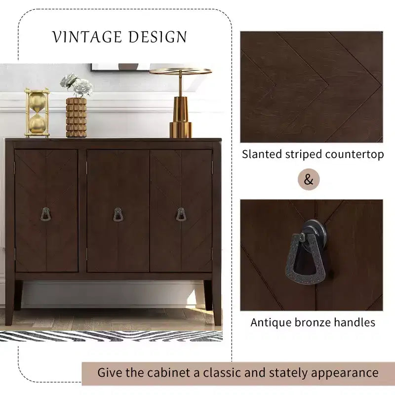Vintage Akzent Aufbewahrungsschrank mit verstellbarem Regal, Sideboard-Konsole aus Massivholz, Sofatisch Grau