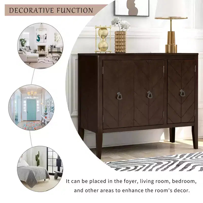 Vintage Akzent Aufbewahrungsschrank mit verstellbarem Regal, Sideboard-Konsole aus Massivholz, Sofatisch Grau
