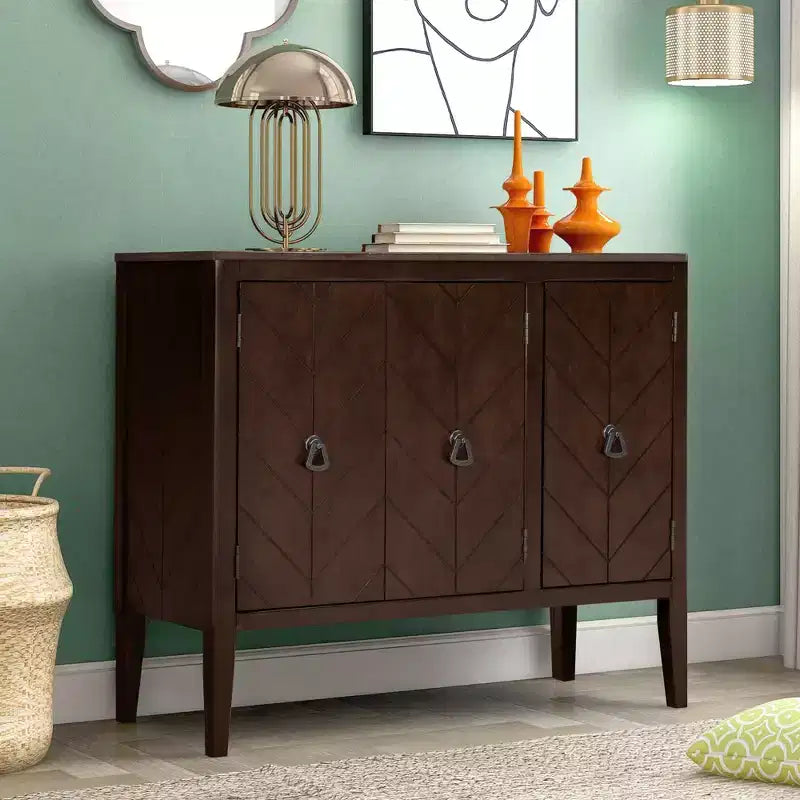Vintage Akzent Aufbewahrungsschrank mit verstellbarem Regal, Sideboard-Konsole aus Massivholz, Sofatisch Grau