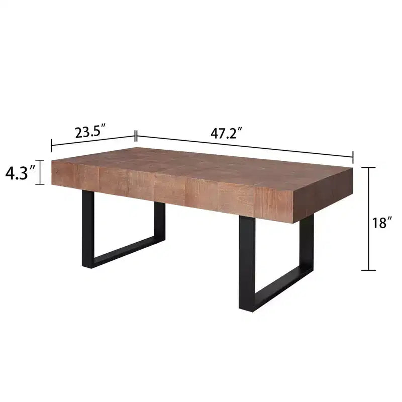 Rustic Coffee Table with Metal Legs,47.2 Handcrafted Center Table for Living Room,Wooden Top Accent Table for Home Decor,Brown/Black