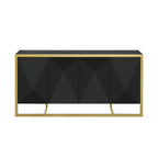 Sideboard Buffet Cabinet, Wood Kitchen Coffee Bar Buffet Cupboard Cabinet, Storage Console Table With 4 Doors And Unique Metal Legs