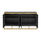 Sideboard Buffet Cabinet, Wood Kitchen Coffee Bar Buffet Cupboard Cabinet, Storage Console Table With 4 Doors And Unique Metal Legs
