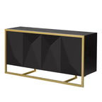 Sideboard Buffet Cabinet, Wood Kitchen Coffee Bar Buffet Cupboard Cabinet, Storage Console Table With 4 Doors And Unique Metal Legs