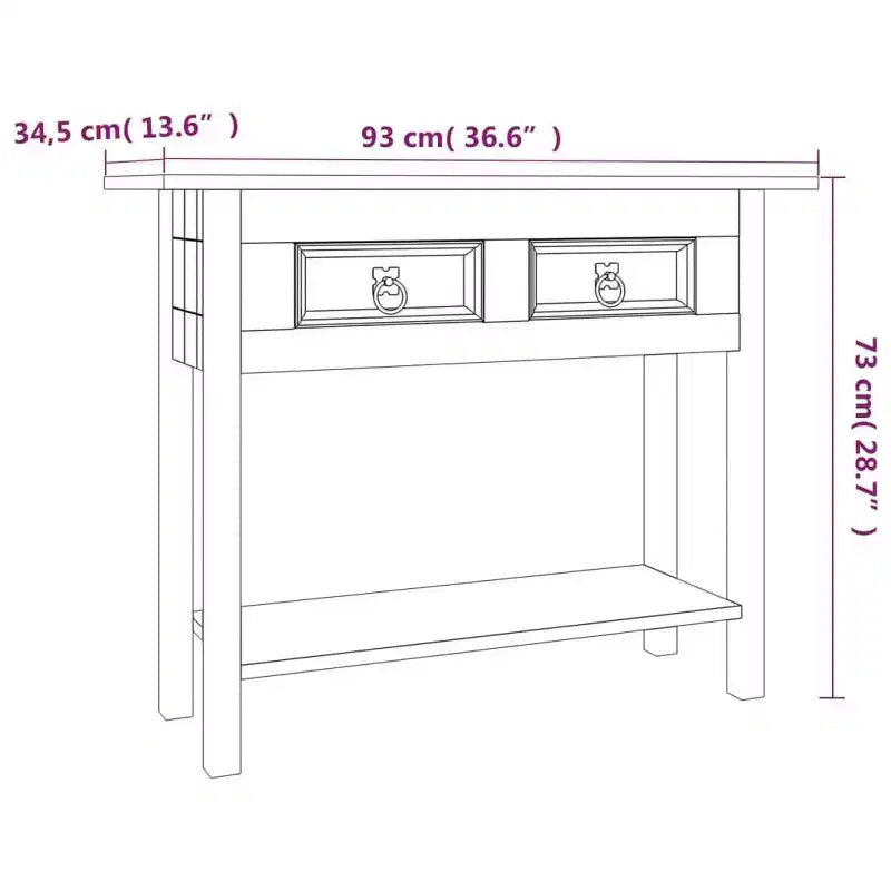 Console Table Brown Solid Waxed Pinewood 36.6 x 13.6 x 28.7 in