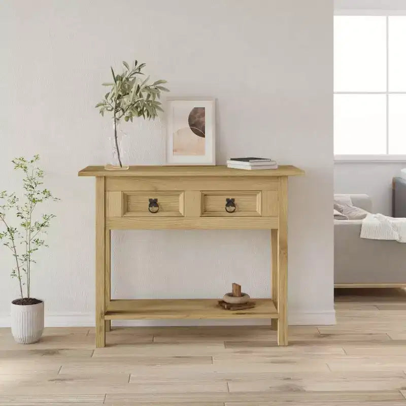 Console Table Brown Solid Waxed Pinewood 36.6 x 13.6 x 28.7 in