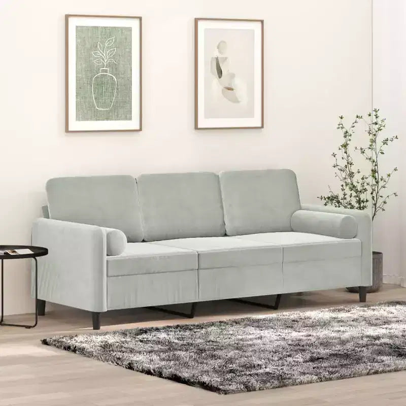 3-Seater Sofa with Throw Pillows Light Gray 70.9 Velvet
