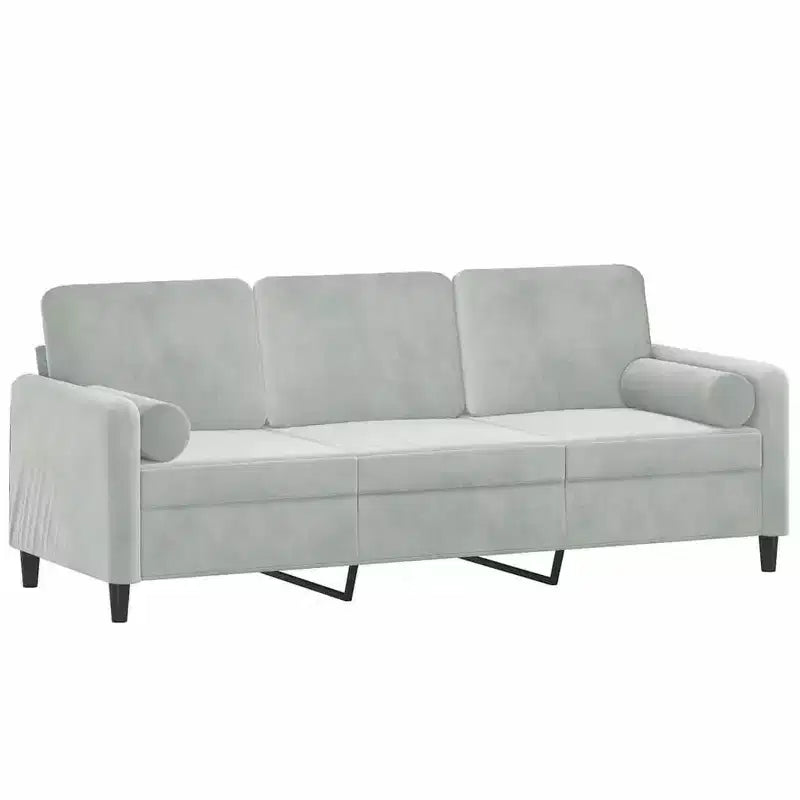 3-Seater Sofa with Throw Pillows Light Gray 70.9 Velvet