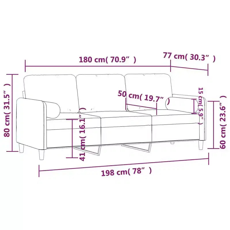 3-Seater Sofa with Throw Pillows Light Gray 70.9 Velvet
