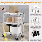 3 Tier Stainless Steel Utility Cart,Foldable Utility Service Cart with Wheels,Heavy Duty 300LBS Capacity Portable Rolling Carts for Kitchen Workshop
