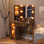 Make-up Schminktisch mit Spiegel und Beleuchtung, Schminktisch mit Ladestation, Holzfrisiertisch für Mädchen-Schlafzimmer