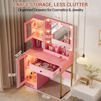 Make-up Schminktisch mit Spiegel und Beleuchtung, Schminktisch mit Ladestation, Holzfrisiertisch für Mädchen-Schlafzimmer