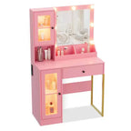 Make-up Schminktisch mit Spiegel und Beleuchtung, Schminktisch mit Ladestation, Holzfrisiertisch für Mädchen-Schlafzimmer