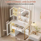 Make-up Schminktisch mit Spiegel und Beleuchtung, Schminktisch mit Ladestation, Holzfrisiertisch für Mädchen-Schlafzimmer