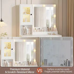 Make-up Schminktisch mit Spiegel und Beleuchtung, Schminktisch mit Ladestation, Holzfrisiertisch für Mädchen-Schlafzimmer