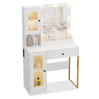 Make-up Schminktisch mit Spiegel und Beleuchtung, Schminktisch mit Ladestation, Holzfrisiertisch für Mädchen-Schlafzimmer
