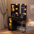 Make-up Schminktisch mit Spiegel und Beleuchtung, Schminktisch mit Ladestation, Holzfrisiertisch für Mädchen-Schlafzimmer