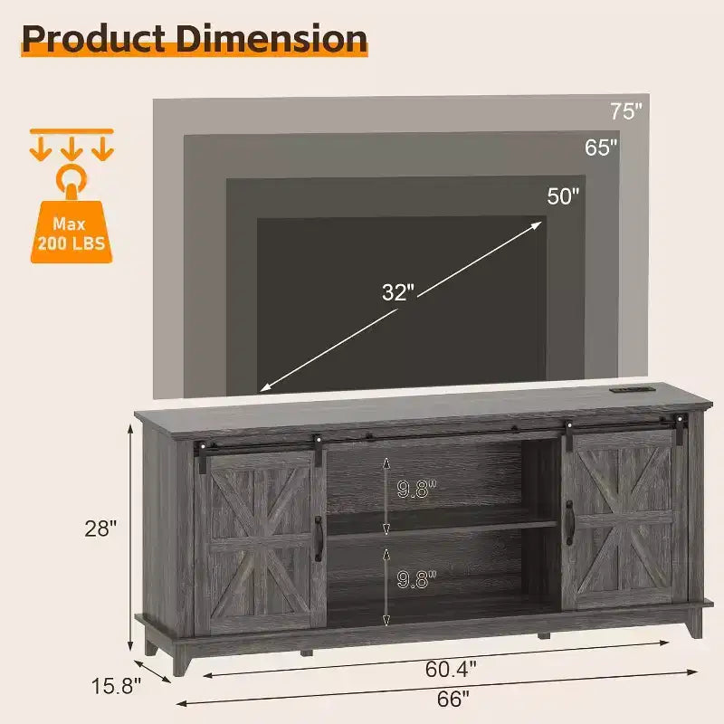 70-Inch Farmhouse TV Stand with Cross Barn Doors, Entertainment Center for Living Room
