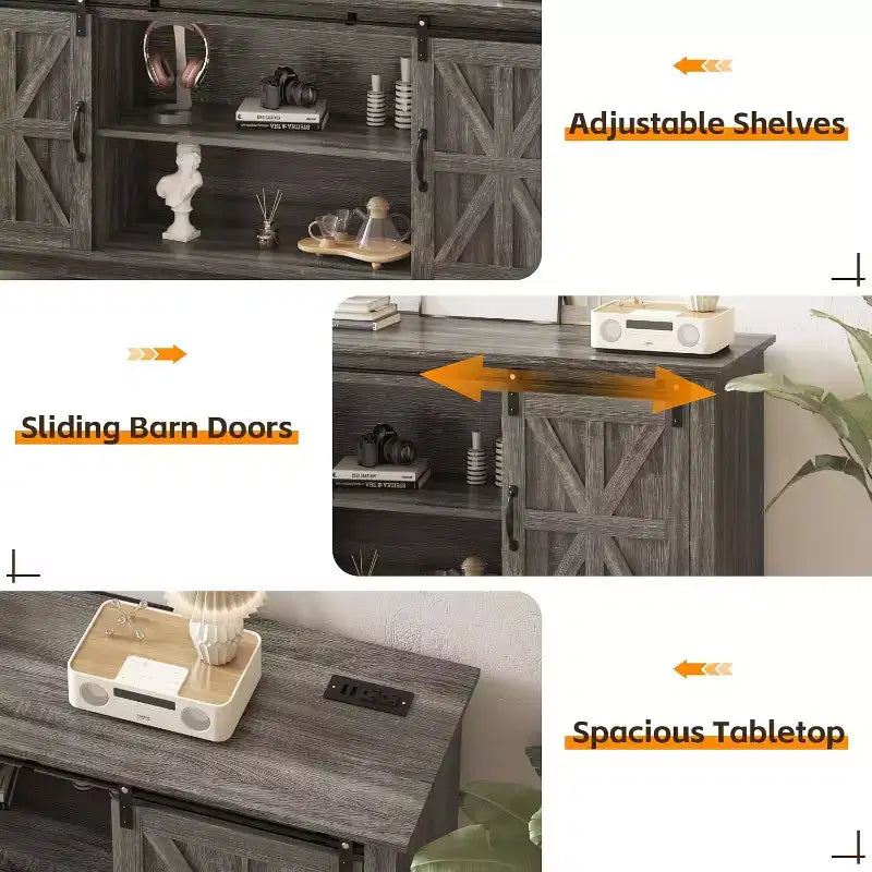70-Inch Farmhouse TV Stand with Cross Barn Doors, Entertainment Center for Living Room
