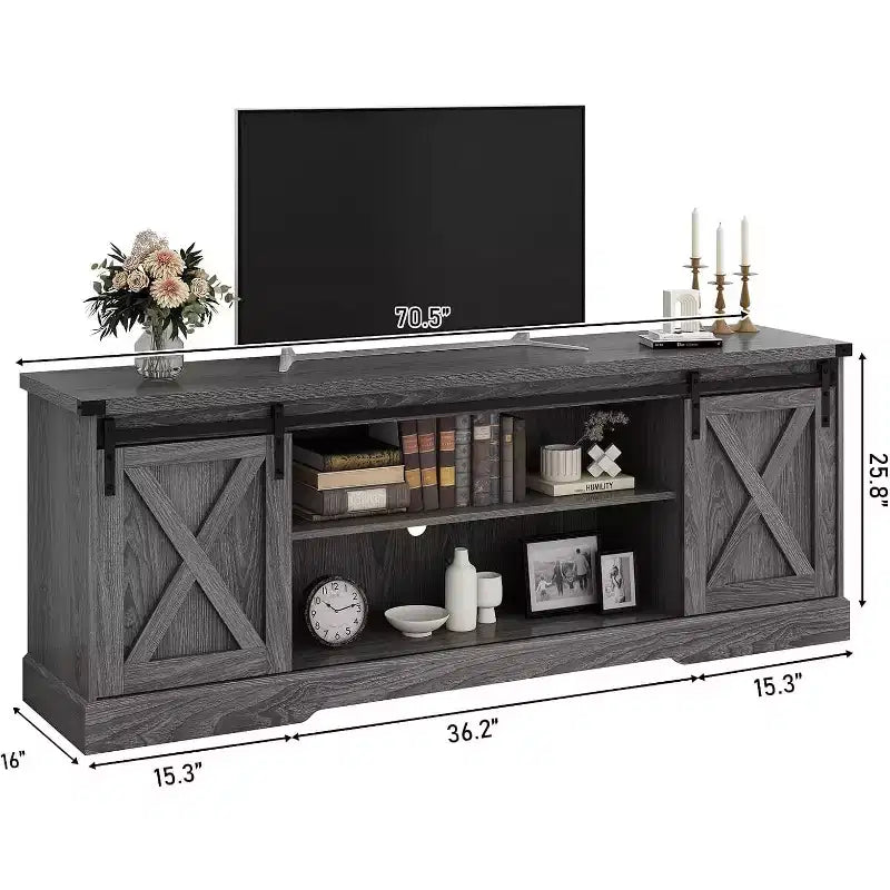 70-Inch Farmhouse TV Stand with Cross Barn Doors, Entertainment Center for Living Room