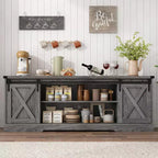 70-Inch Farmhouse TV Stand with Cross Barn Doors, Entertainment Center for Living Room