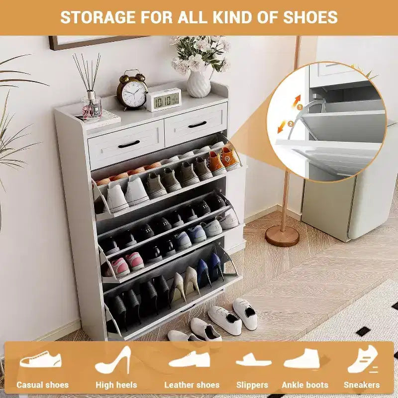 Mobile porta scarpe con 3 cassetti a ribalta e 2 cassetti, armadietto nascosto in legno per ingresso, organizer scarpe indipendente, scarpiera stretta