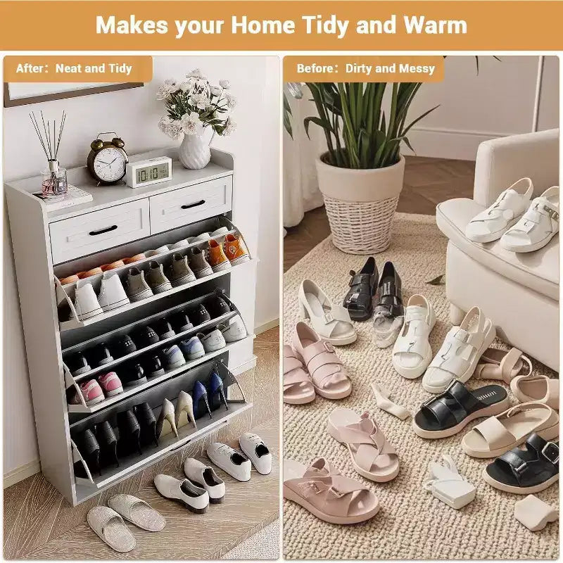 Mobile porta scarpe con 3 cassetti a ribalta e 2 cassetti, armadietto nascosto in legno per ingresso, organizer scarpe indipendente, scarpiera stretta