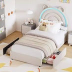 Letto a piattaforma imbottito con cassetti portaoggetti e testiera decorativa, supporto robusto a doghe in legno, non necessita di rete a molle, facile da montare