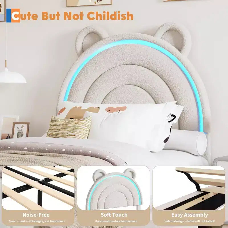 Letto a piattaforma imbottito con cassetti portaoggetti e testiera decorativa, supporto robusto a doghe in legno, non necessita di rete a molle, facile da montare