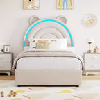 Letto a piattaforma imbottito con cassetti portaoggetti e testiera decorativa, supporto robusto a doghe in legno, non necessita di rete a molle, facile da montare