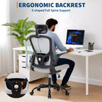 Premium Ergonomic High-Grey Mesh Office Chair - Adjustable Headrest & Reclining Backrest, 360 Swivel - Silent Casters, Skin-Friendly & Durable