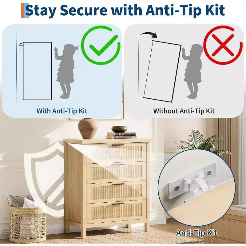Cassettiera scanalata per camera da letto, cassettiera alta 35,4'' con 4 cassetti portaoggetti, moderno armadio organizzatore di abiti in legno per soggiorno, camera da letto, ingresso